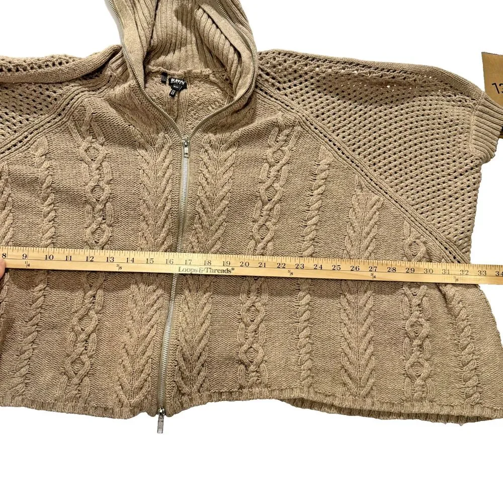Buffalo David Bitton Cashmere Blend Cable Knit Zip Poncho Sweater Cape S Taupe
